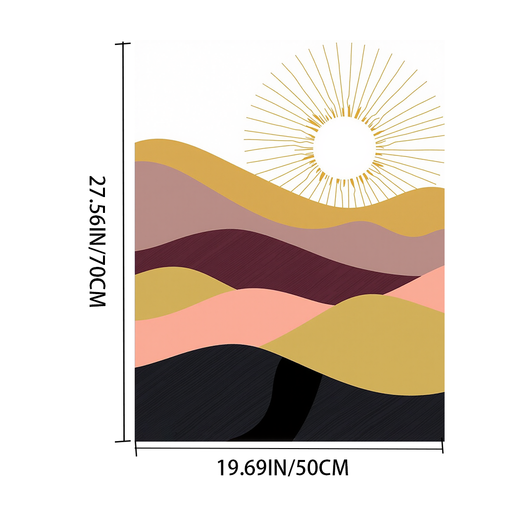 1pc Printed Canvas Wall Art, Abstract Wavy Mountains & Sun Design, Multicolor (Gold/Pink/Purple/Black), Modern Boho Decor for Home, Living Room, Bedroom, Office