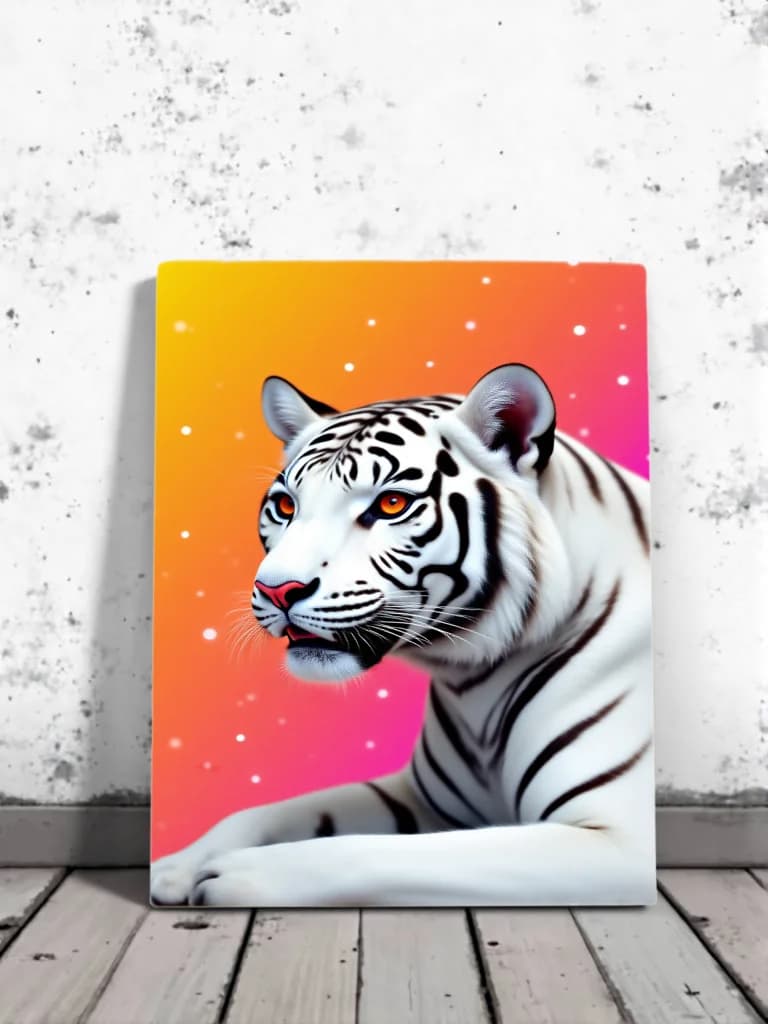 White Tiger Neon Gradient Canvas Wall Art for Home Decor
