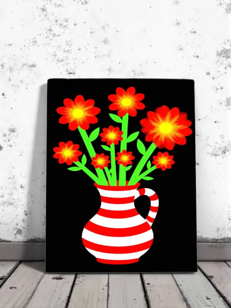 Red Flowers in Striped Vase Canvas Wall Art for Living Room Home Decor