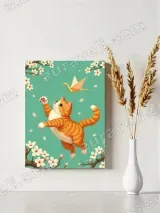 Ginger Cat Origami Crane Cherry Blossom Canvas Wall Art for Home Decor – view 4