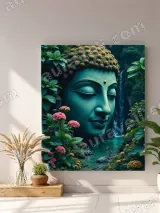 Buddha Head with Waterfall & Floral Nature Canvas Wall Art for Living Room Bedroom Home Decor – view 3