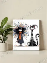 Whimsical Girl & Striped Cat Canvas Wall Art for Home Decor – view 2