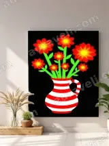 Red Flowers in Striped Vase Canvas Wall Art for Living Room Home Decor – view 4