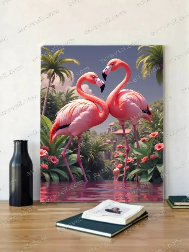 Pink Flamingos Tropical Jungle Canvas Wall Art for Living Room Bedroom Home Decor — art print