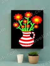 Red Flowers in Striped Vase Canvas Wall Art for Living Room Home Decor – view 3