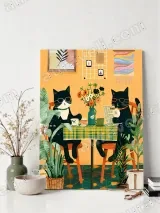 Black Cats Coffee & Newspaper Canvas Wall Art for Living Room Decor