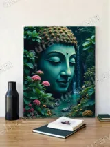 Buddha Head with Waterfall & Floral Nature Canvas Wall Art for Living Room Bedroom Home Decor – view 4