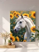 White Horse Sunflower Field Canvas Wall Art for Home Decor – view 4