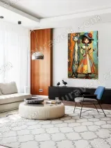 Retro Whimsical Girl & Cat Colorful Canvas Wall Art for Home Decor – view 5