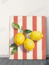 Lemons on Red-White Striped Canvas Wall Art for Home Decor