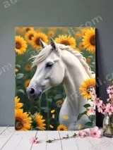 White Horse Sunflower Field Canvas Wall Art for Home Decor – view 2