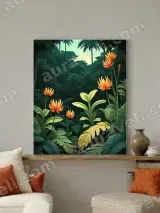 Tropical Jungle Orange Flowers Canvas Wall Art for Living Room Decor – view 3