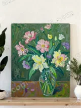 Vibrant Floral Bouquet Canvas Wall Art for Living Room Home Decor