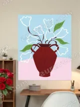 Modern Red Vase Floral Canvas Wall Art for Living Room Home Decor