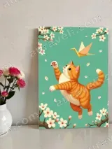 Ginger Cat Origami Crane Cherry Blossom Canvas Wall Art for Home Decor – view 2