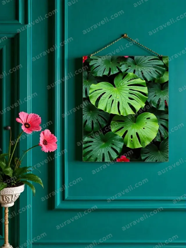 Green Tropical Monstera Leaf Canvas Wall Art for Living Room Home Decor — art print