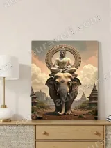 Buddha on Elephant Canvas Wall Art, Zen Oriental Temple Home Decor for Living Room Bedroom – view 3