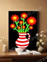Red Flowers in Striped Vase Canvas Wall Art for Living Room Home Decor – view 2