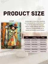 Retro Whimsical Girl & Cat Colorful Canvas Wall Art for Home Decor – view 7