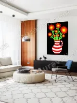 Red Flowers in Striped Vase Canvas Wall Art for Living Room Home Decor – view 5
