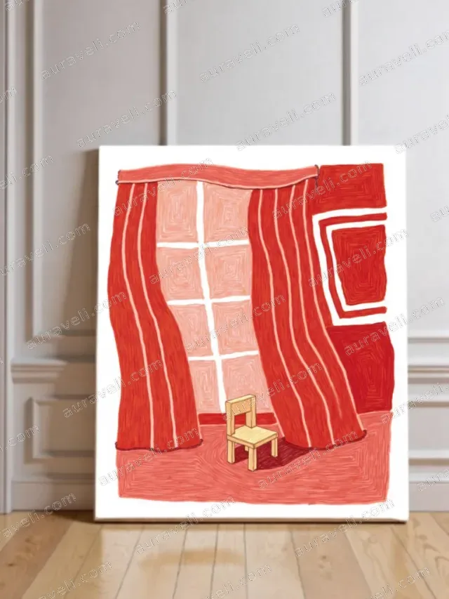 Red Curtain & Chair Interior Canvas Wall Art for Living Room Decor — art print