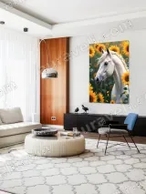 White Horse Sunflower Field Canvas Wall Art for Home Decor – view 5