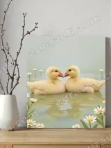 Cute Ducklings & Daisy Canvas Wall Art for Living Room Home Decor