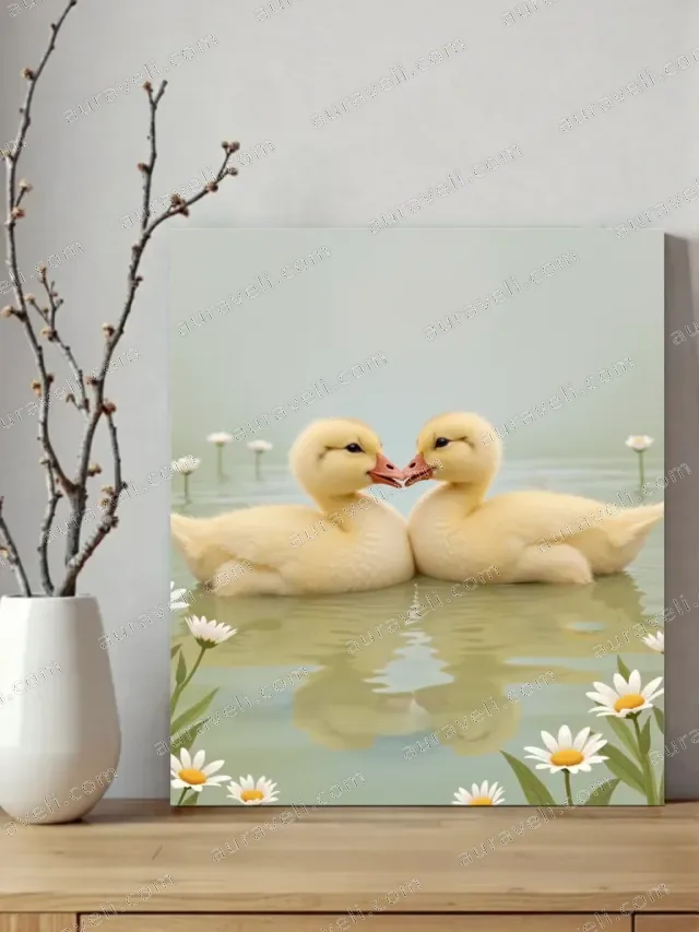 Cute Ducklings & Daisy Canvas Wall Art for Living Room Home Decor — art print