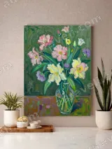 Vibrant Floral Bouquet Canvas Wall Art for Living Room Home Decor – view 3