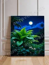 Moonlit Tropical Jungle Canvas Wall Art with Foliage & Palms for Living Room Bedroom Home Decor