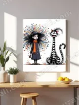Whimsical Girl & Striped Cat Canvas Wall Art for Home Decor – view 4