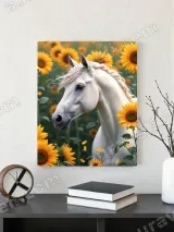 White Horse Sunflower Field Canvas Wall Art for Home Decor – view 3