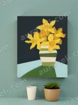 Yellow Daffodils Striped Vase Canvas Wall Art for Home Decor