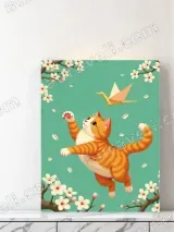 Ginger Cat Origami Crane Cherry Blossom Canvas Wall Art for Home Decor – view 3