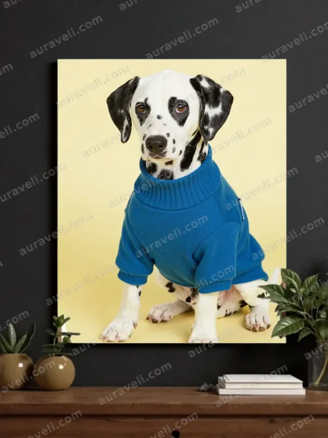 Dalmatian Dog in Blue Sweater Canvas Wall Art for Living Room Home Decor — art print