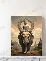 Buddha on Elephant Canvas Wall Art, Zen Oriental Temple Home Decor for Living Room Bedroom – view 4