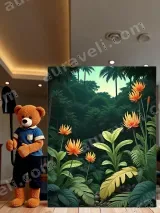 Tropical Jungle Orange Flowers Canvas Wall Art for Living Room Decor