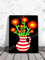 Red Flowers in Striped Vase Canvas Wall Art for Living Room Home Decor