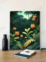 Tropical Jungle Orange Flowers Canvas Wall Art for Living Room Decor – view 2