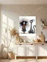 Whimsical Girl & Striped Cat Canvas Wall Art for Home Decor – view 3