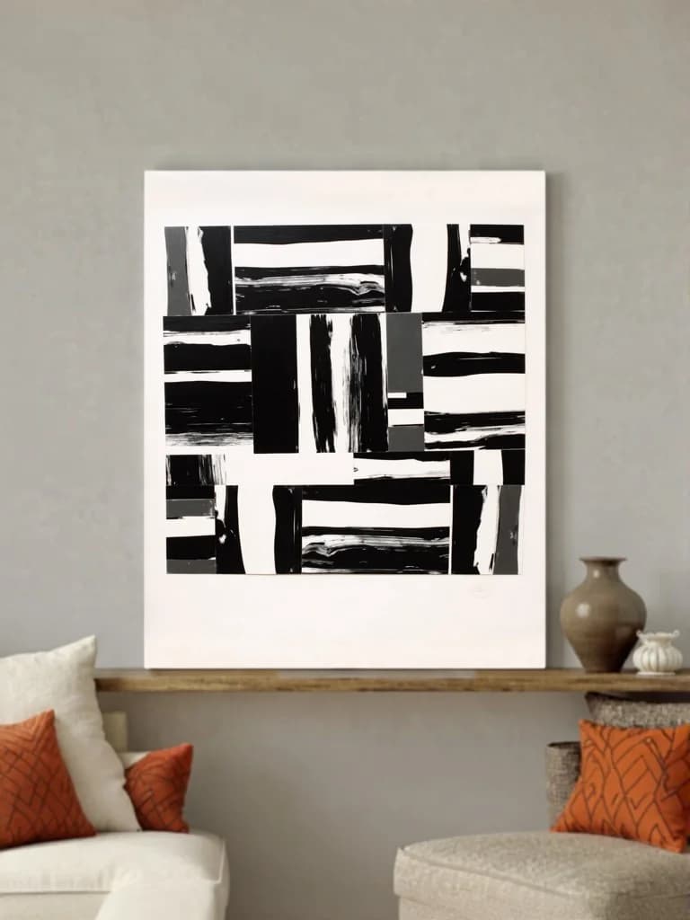 Abstract Black White Geometric Canvas Wall Art for Living Room Decor