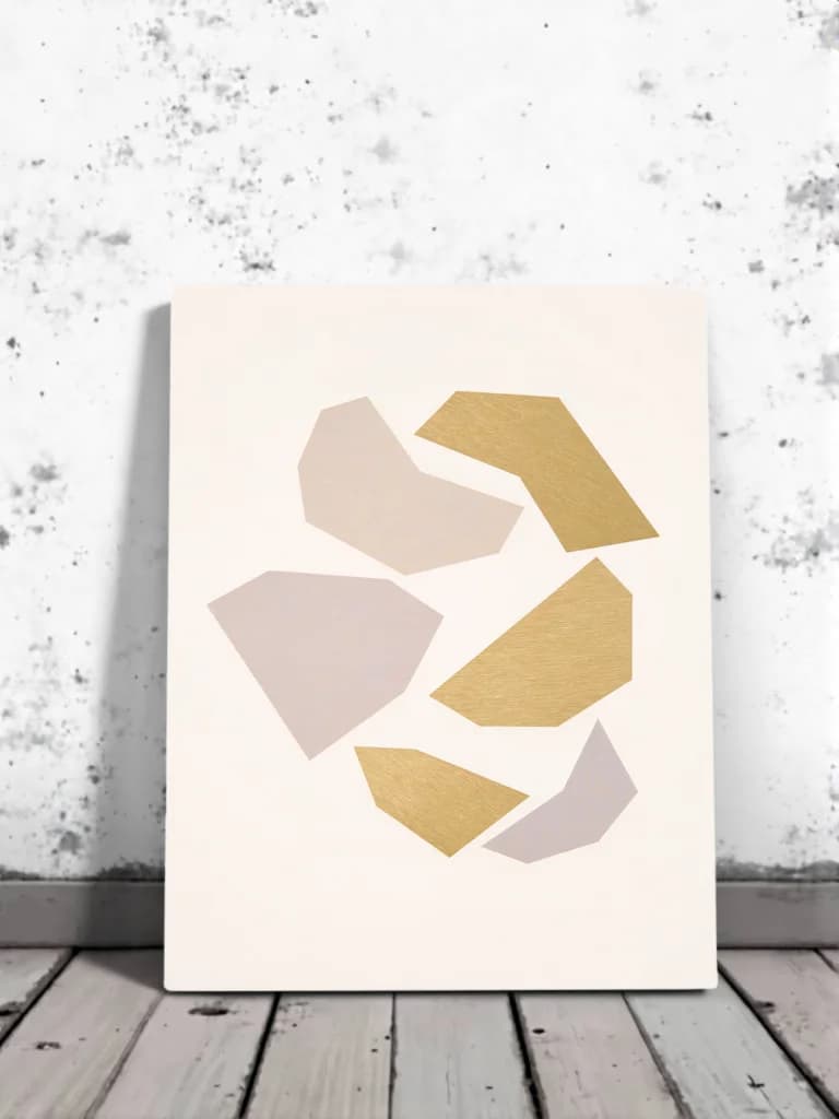 Abstract Geometric Gold & Blush Canvas Wall Art for Living Room Home Decor