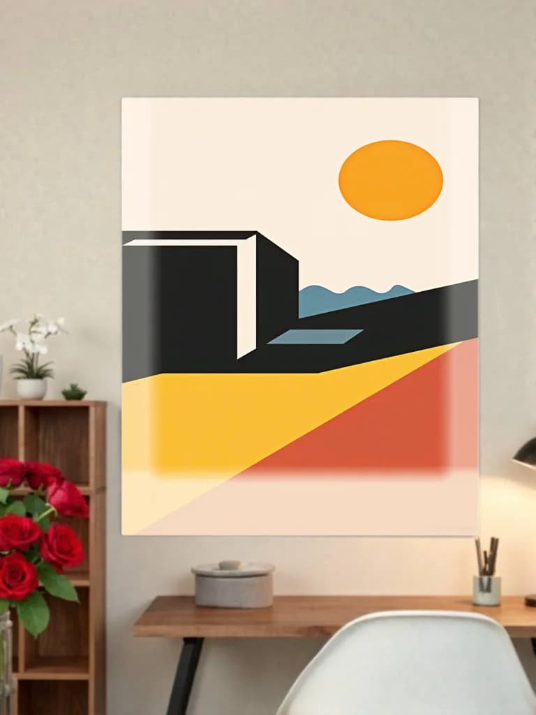 Geometric Abstract Landscape Canvas Wall Art for Living Room Decor