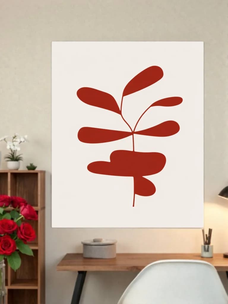 Minimalist Red Botanical Leaf Canvas Wall Art for Living Room Home Decor