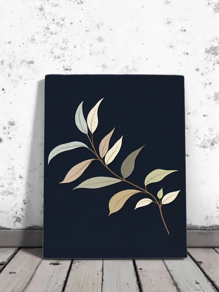 Neutral Toned Leaf Branch Canvas Wall Art for Living Room Home Decor
