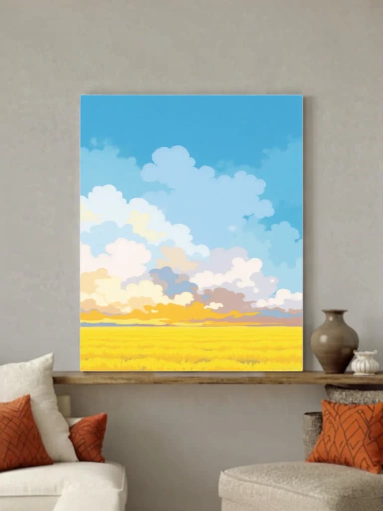 Golden Wheat Field & Colorful Sky Canvas Wall Art for Living Room Decor
