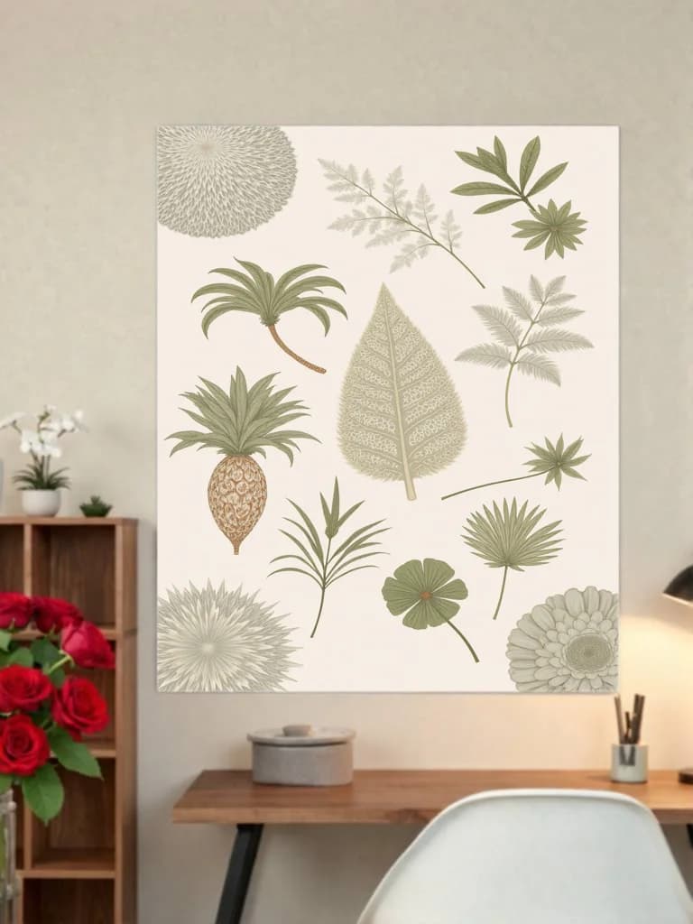 Botanical Tropical Leaves & Pineapple Canvas Wall Art for Home Decor