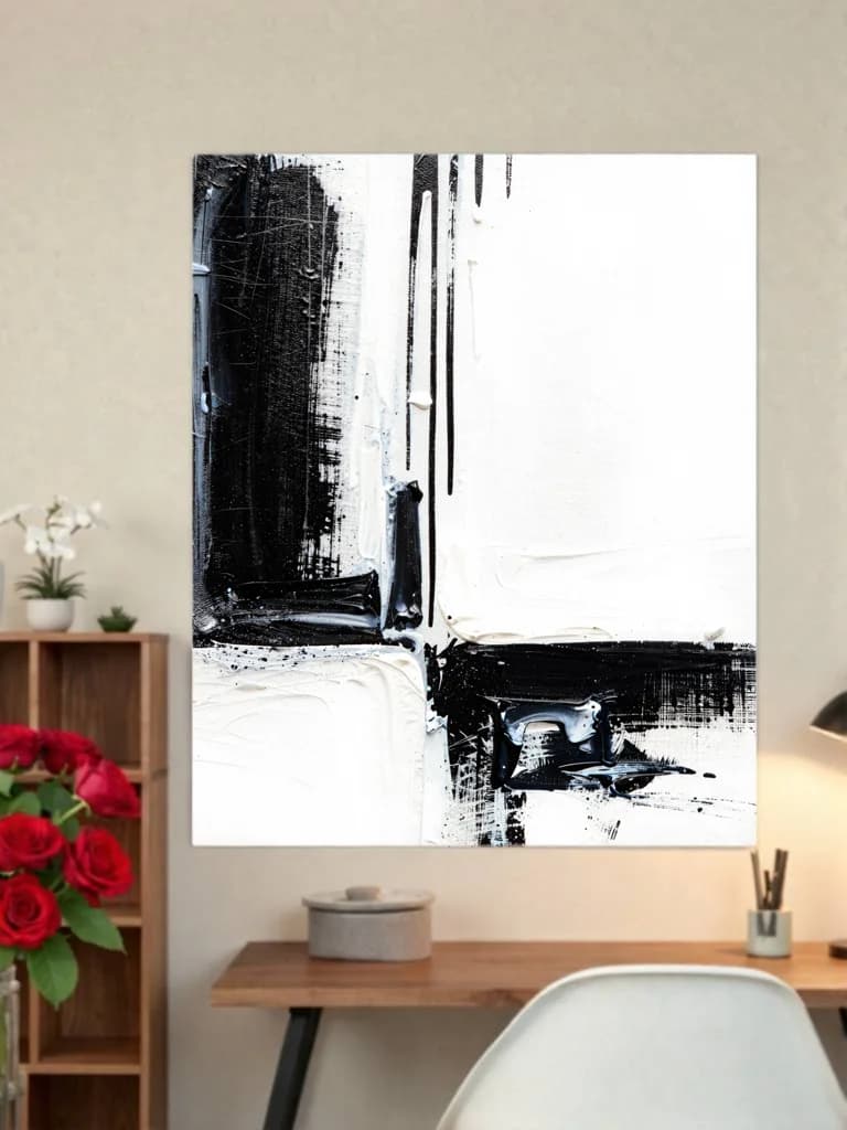 Abstract Black White Canvas Wall Art for Home Office Decor