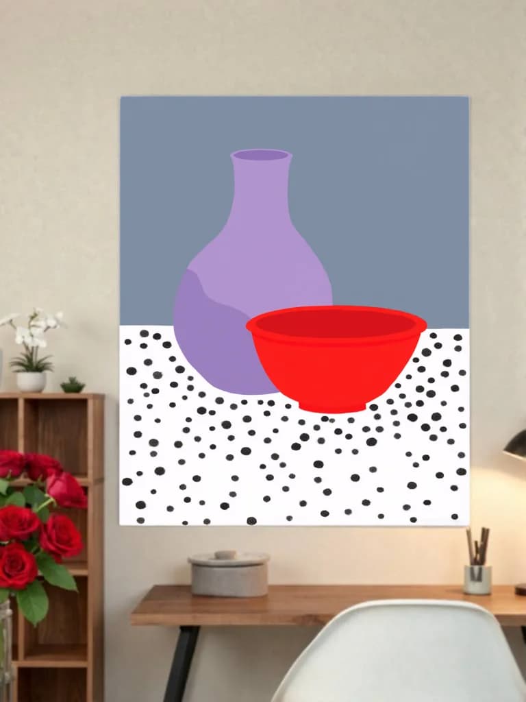 Still Life with Purple Vase & Red Bowl Canvas Wall Art for Home Decor