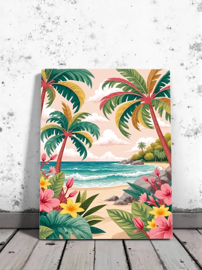 Tropical Beach Palm Tree Floral Canvas Wall Art for Home Decor
